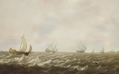 Navires de guerre néerlandais et autres navires au large de la côte, 17e siècle